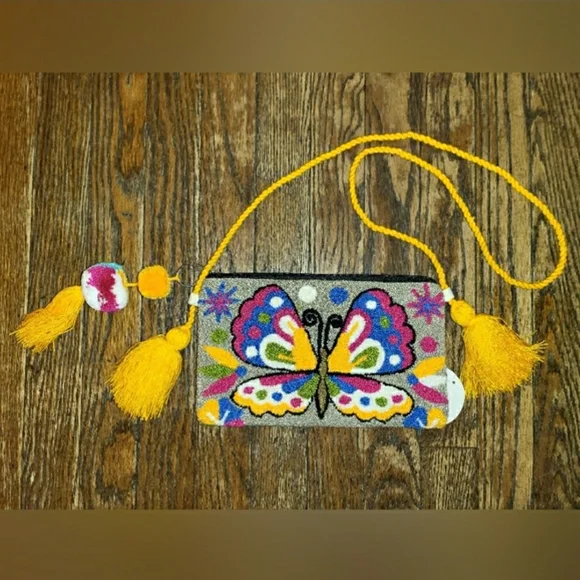 NWT! Colorful Handmade Mariposa Wayuu Butterfly Crossbody Clutch - Picture 7 of 15